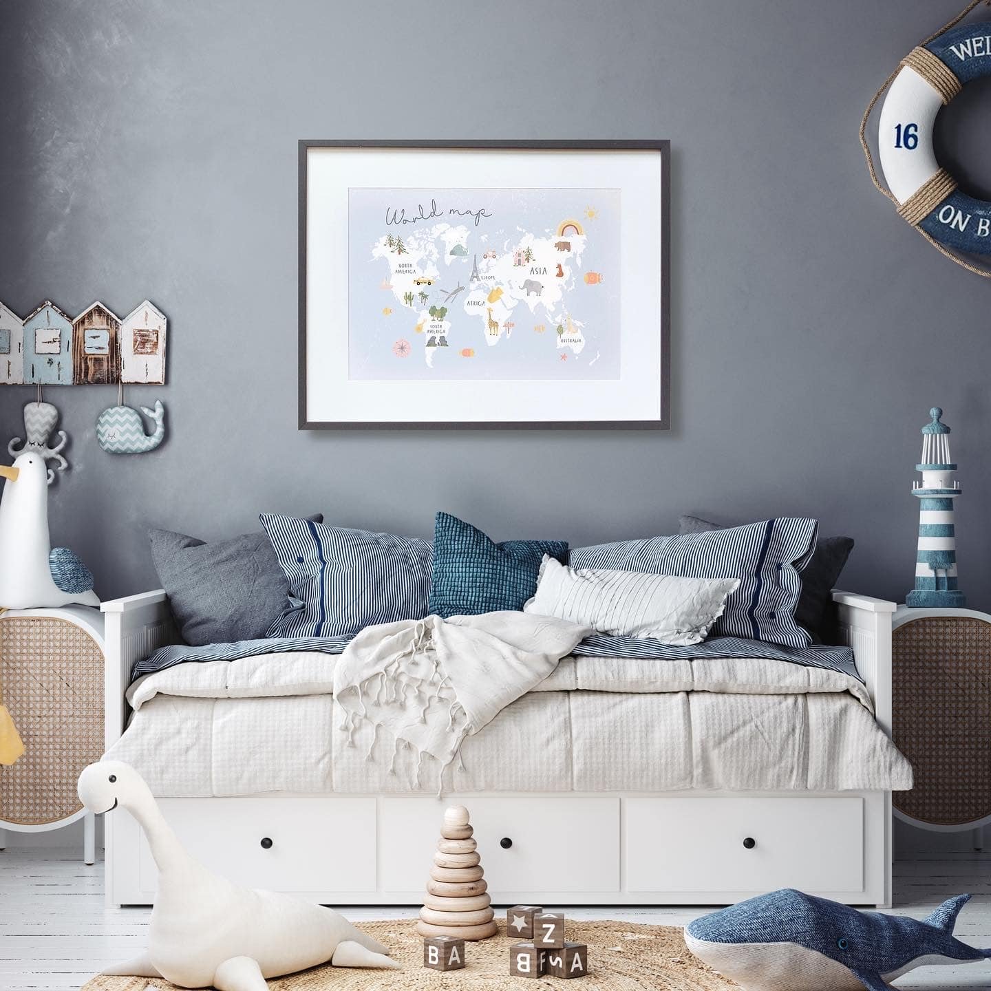 8ABA63D2-70E9-4E0E-8DA4-E87DDB48B30E Blue World Map with Animals - Image 2
