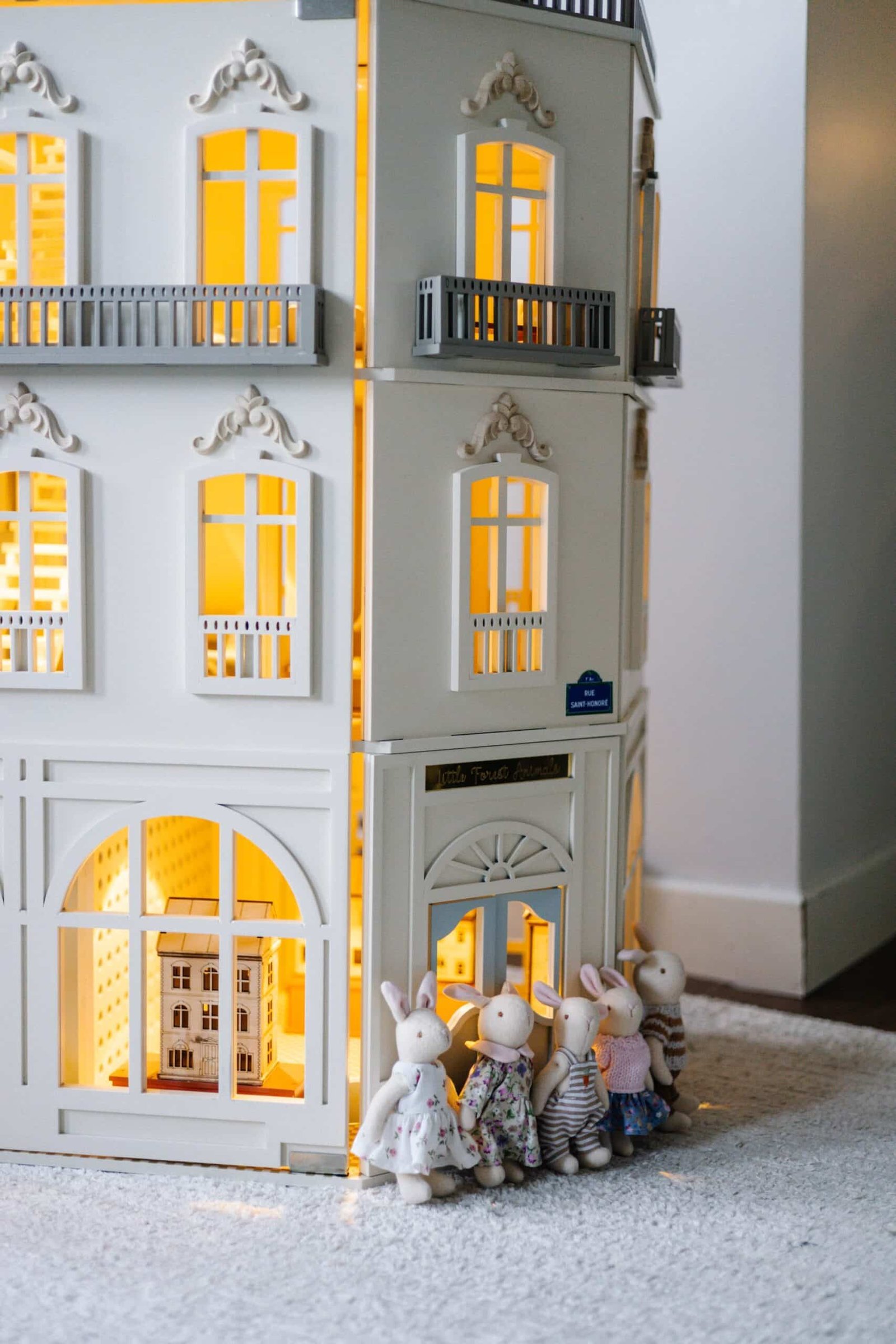 Paris Dollhouse – Four-Story Handcrafted Miniature four-story Paris Dollhouse featuring French architectural details