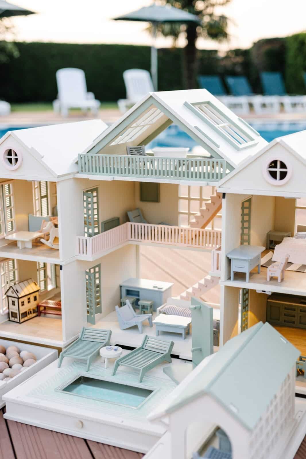Luxury Wooden Dollhouse with Handcrafted Miniatures – Little Forest Animals Handcrafted wooden dollhouse with miniature furniture and details, displayed in a minimal setting.
