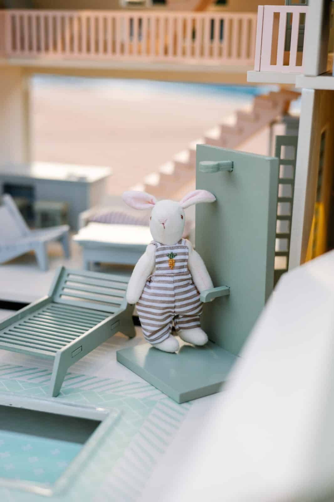 Luxury Wooden Dollhouse with Handcrafted Miniatures – Little Forest Animals Handcrafted wooden dollhouse with miniature furniture and details, displayed in a minimal setting.